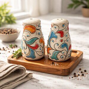 Talavera Blue and Orange  Salt and Pepper Shakers Pebbled Made in Mexico -‎ NEW